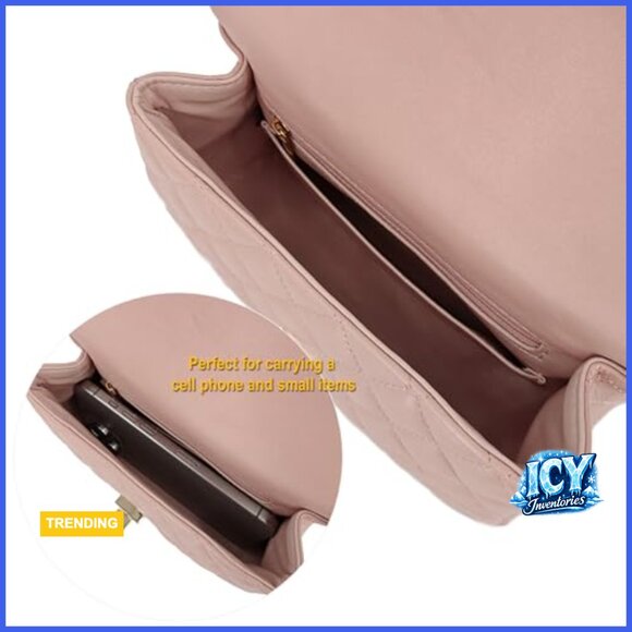 Quilted Leather Crossbody Bag with Gold Chain Strap and Top Handle - Picture 5 of 7